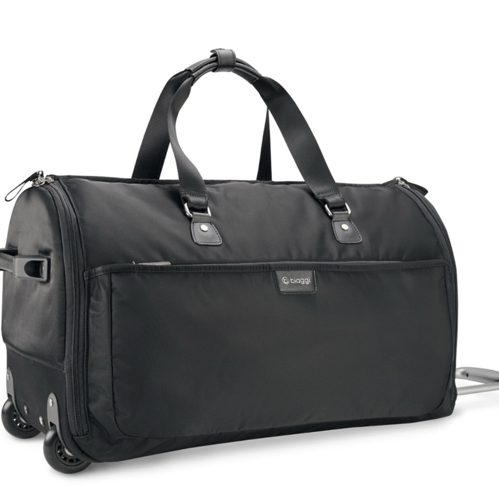Biaggi Curve Rolling Garment Bag Carry On Foldable Black Travel Luggage NWOT